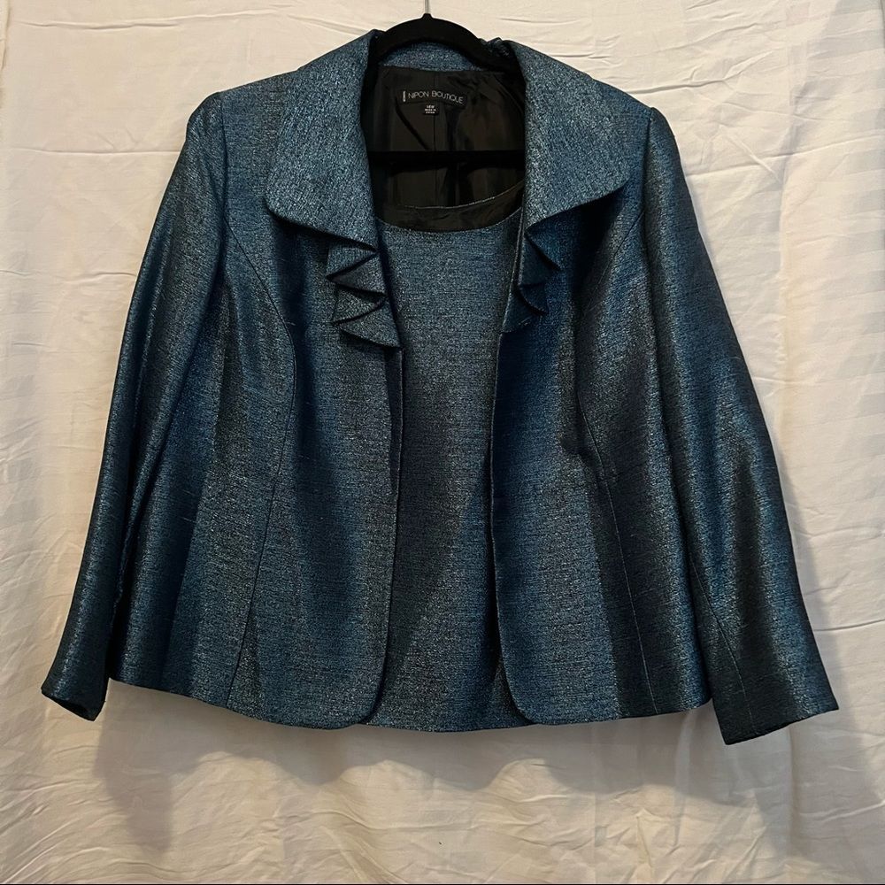 Two-Piece Metallic Blue Blazer and Tank